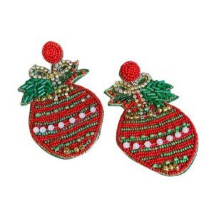 Viola Christmas Ornament Seed Bead Earrings Red Green NWT